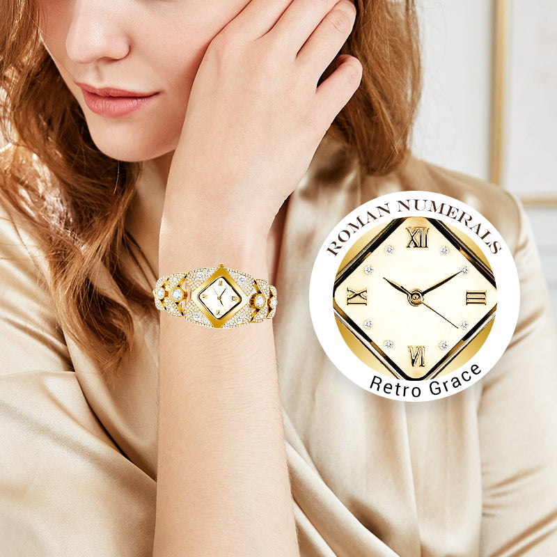 💜Ceas retro cu cuarț cu cristale strălucitoare⌚