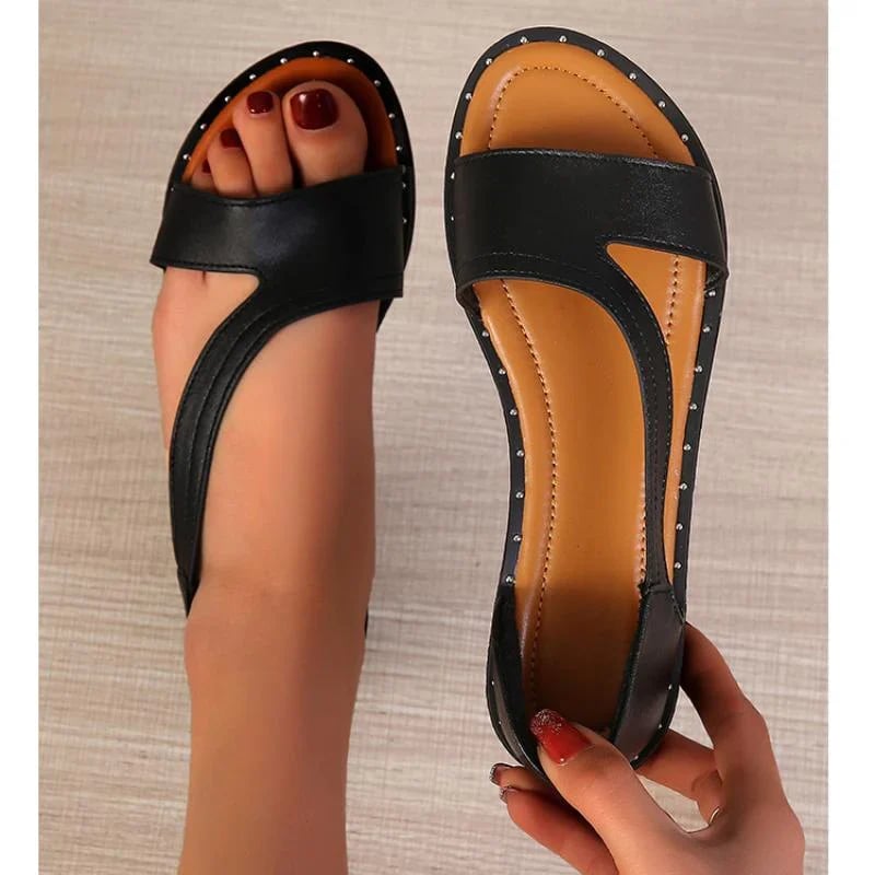 👡Sandale plate cu gură de pește și știfturi✨