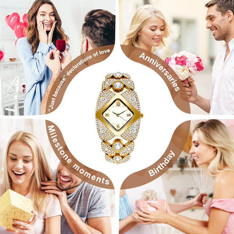 💜Ceas retro cu cuarț cu cristale strălucitoare⌚