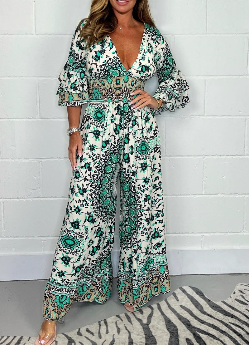 💗Femeie de vară la modă de vară cu decolteu în V adânc Jumpsuit