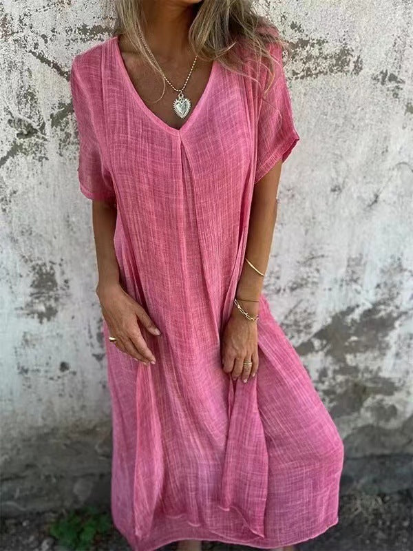 🎁 Rochie de in din bumbac cu guler ascutit