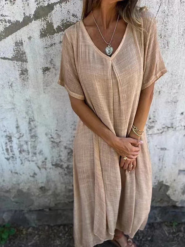 🎁 Rochie de in din bumbac cu guler ascutit