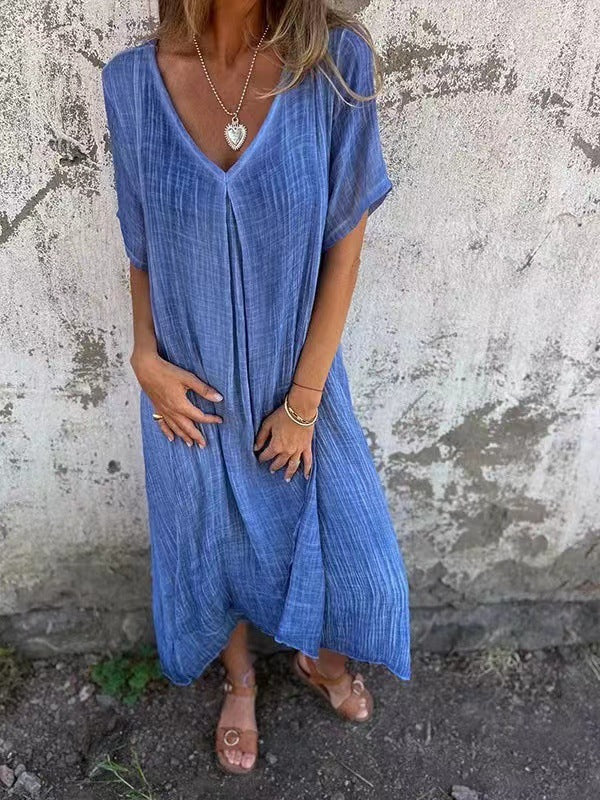 🎁 Rochie de in din bumbac cu guler ascutit
