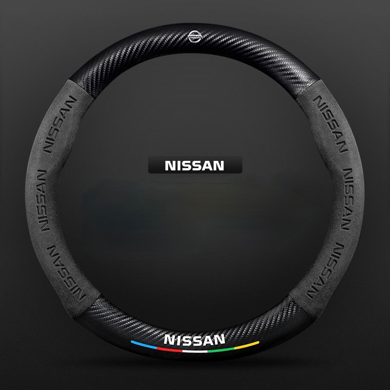 TrackVibe | Husă pentru volan din piele întoarsă neagră – antiderapantă și rezistentă la uzură
