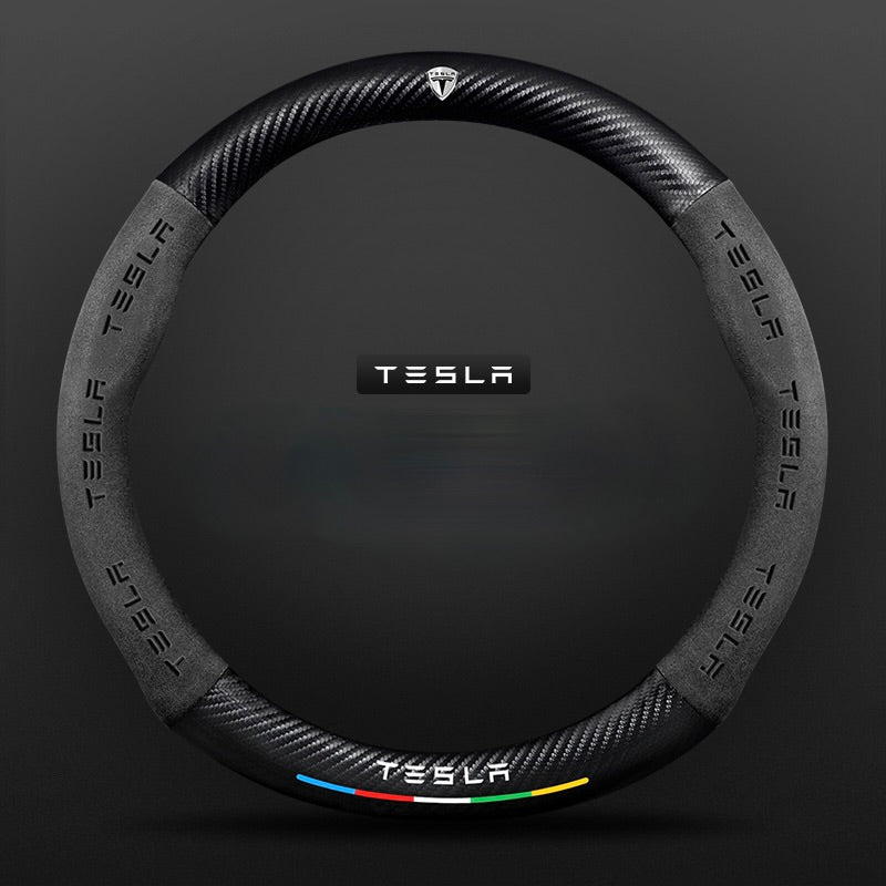 TrackVibe | Husă pentru volan din piele întoarsă neagră – antiderapantă și rezistentă la uzură