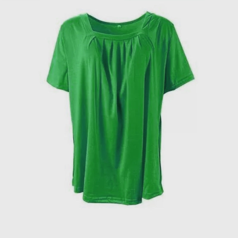 🎁Tricou monocolor cu mânecă scurtă și guler pătrat