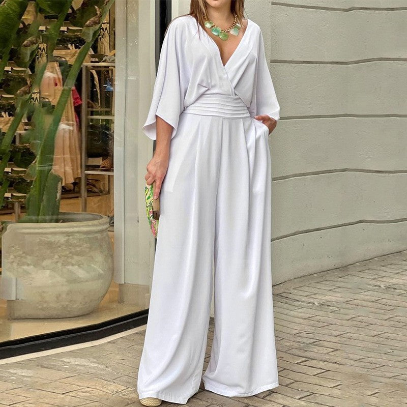 💖Salopetă de damă elegantă cu picioare largi și decolteu în V