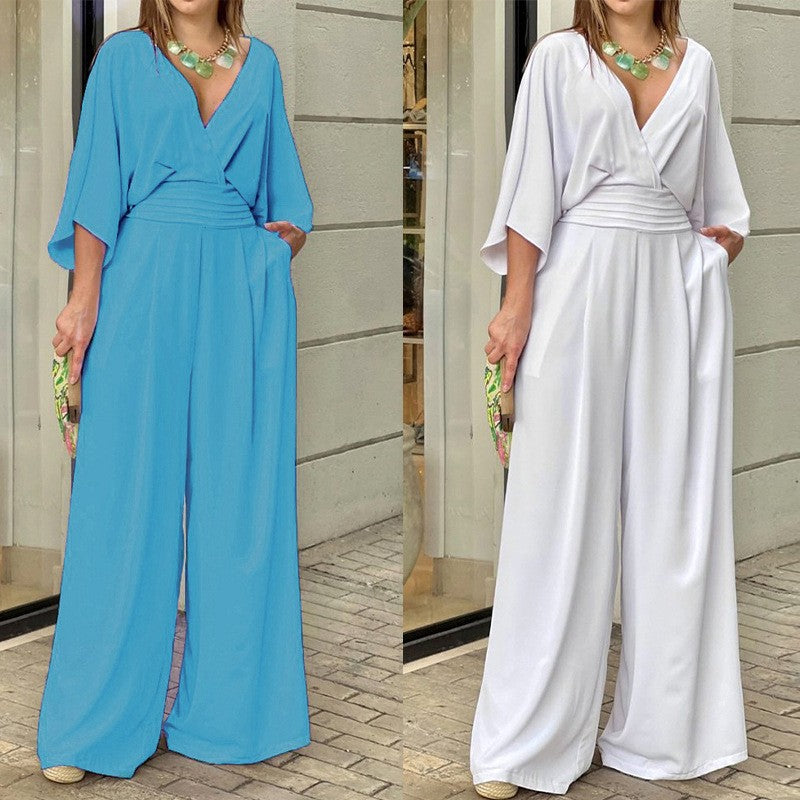 💖Salopetă de damă elegantă cu picioare largi și decolteu în V