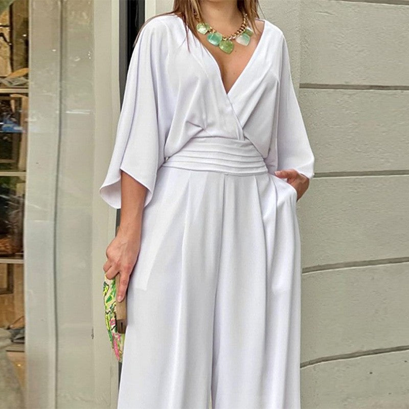 💖Salopetă de damă elegantă cu picioare largi și decolteu în V