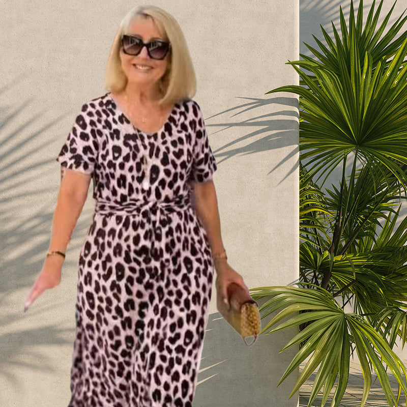 💃Rochie cu imprimare de leopard și gât în V