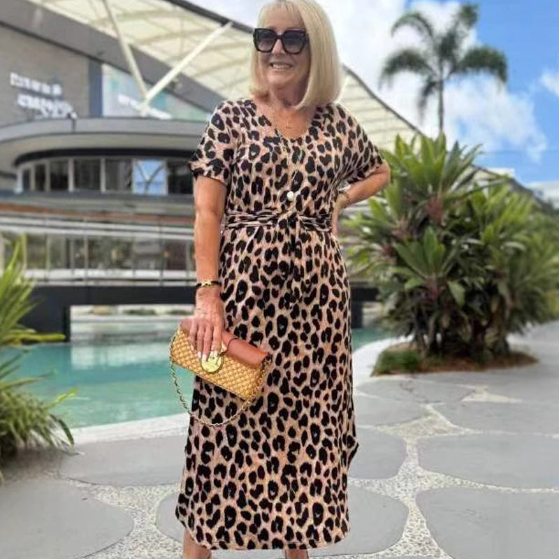 💃Rochie cu imprimare de leopard și gât în V