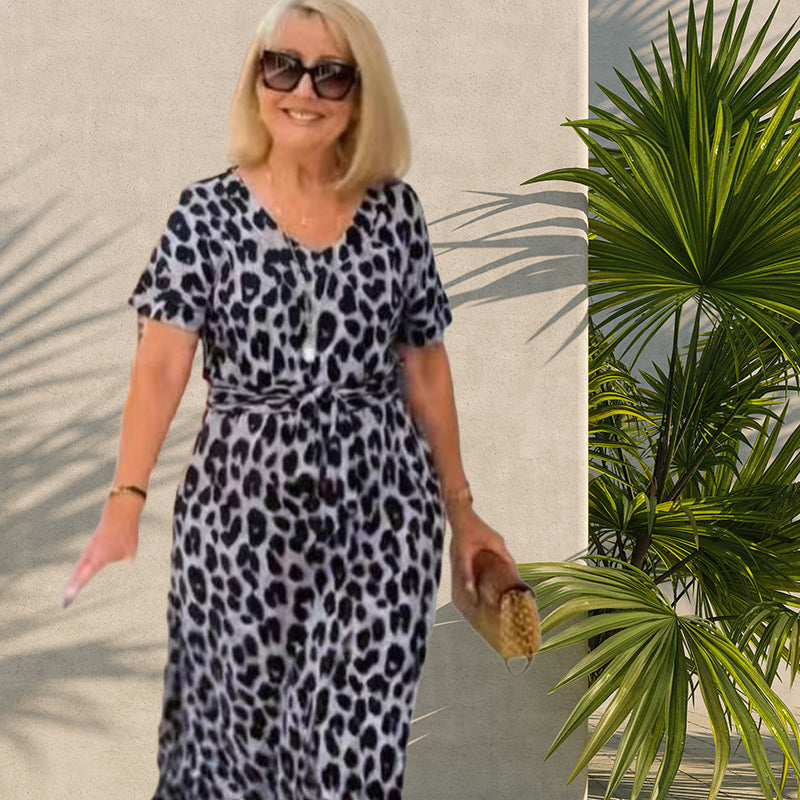💃Rochie cu imprimare de leopard și gât în V