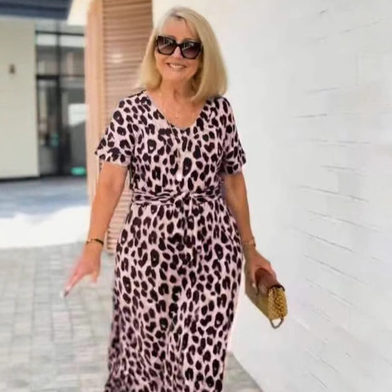💃Rochie cu imprimare de leopard și gât în V