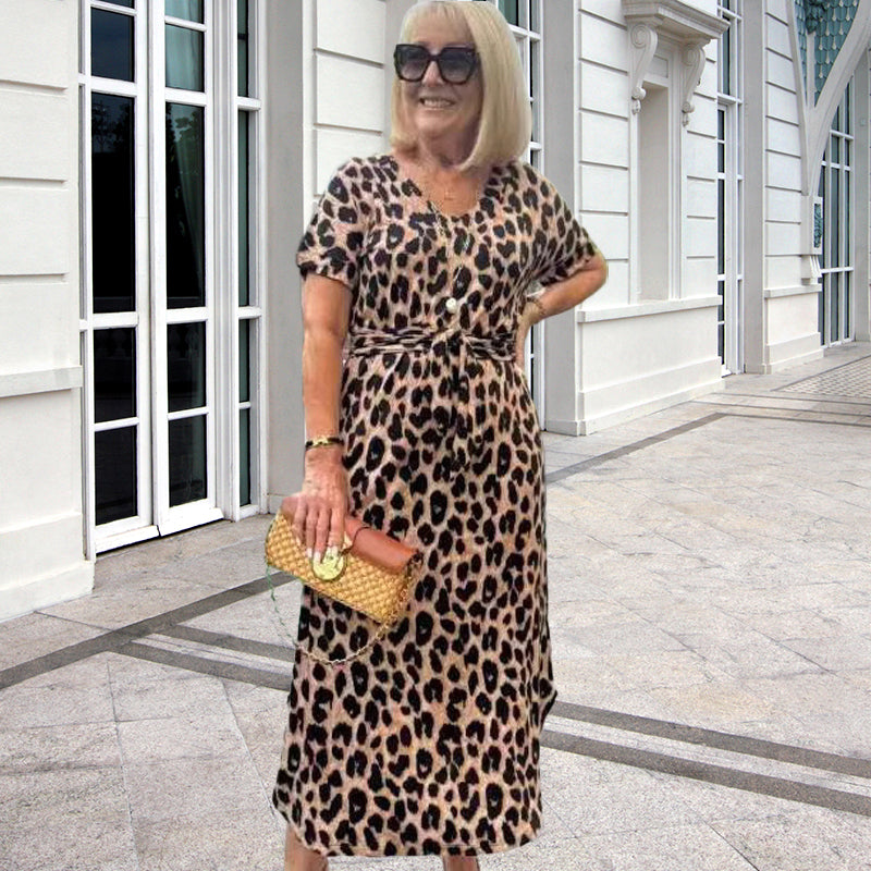 💃Rochie cu imprimare de leopard și gât în V