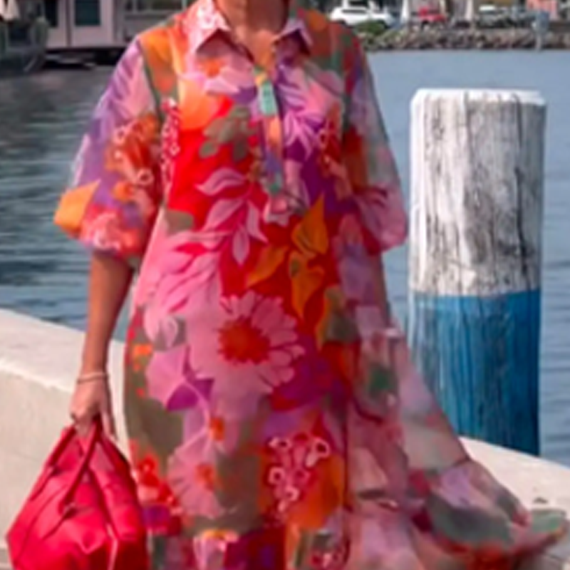 Rochie roșie din șifon cu imprimeu floral