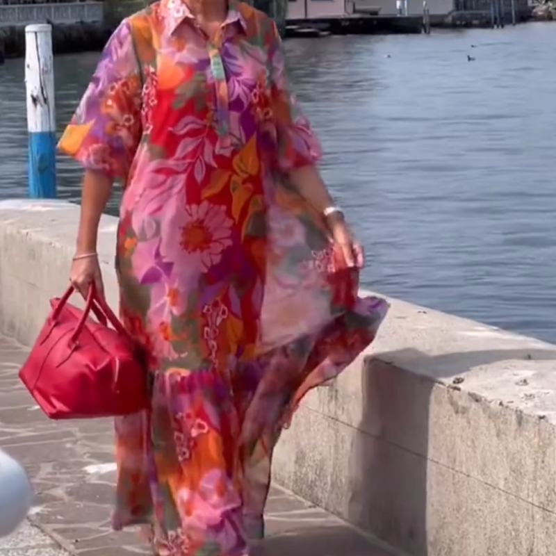 Rochie roșie din șifon cu imprimeu floral