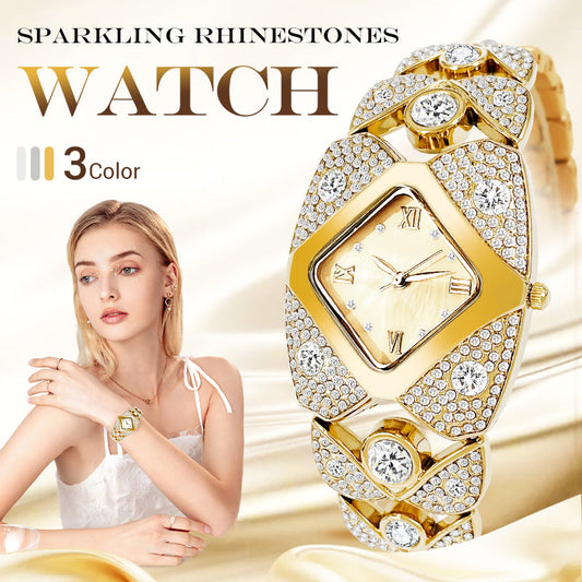 💜Ceas retro cu cuarț cu cristale strălucitoare⌚