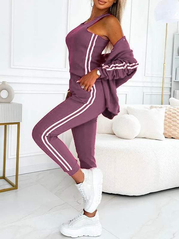 Set jachetă și pantaloni de baseball din trei piese pentru femei