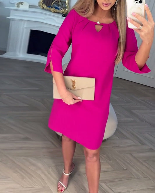 Rochie elegantă, monocoloră, simplă, în formă de V