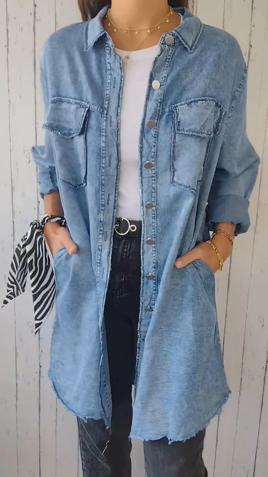 Cămașă confortabilă din denim cu palton lung