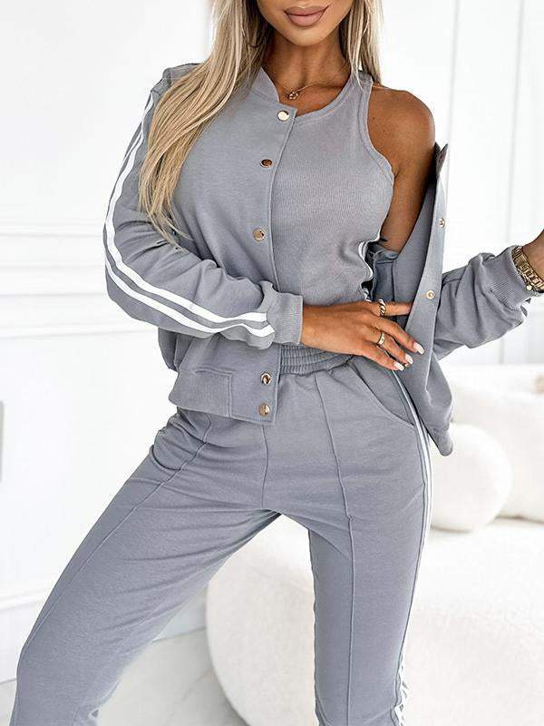 Set jachetă și pantaloni de baseball din trei piese pentru femei