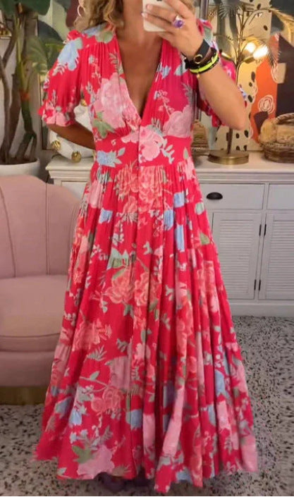 💃Rochie lungă cu decolteu în V cu buzunar