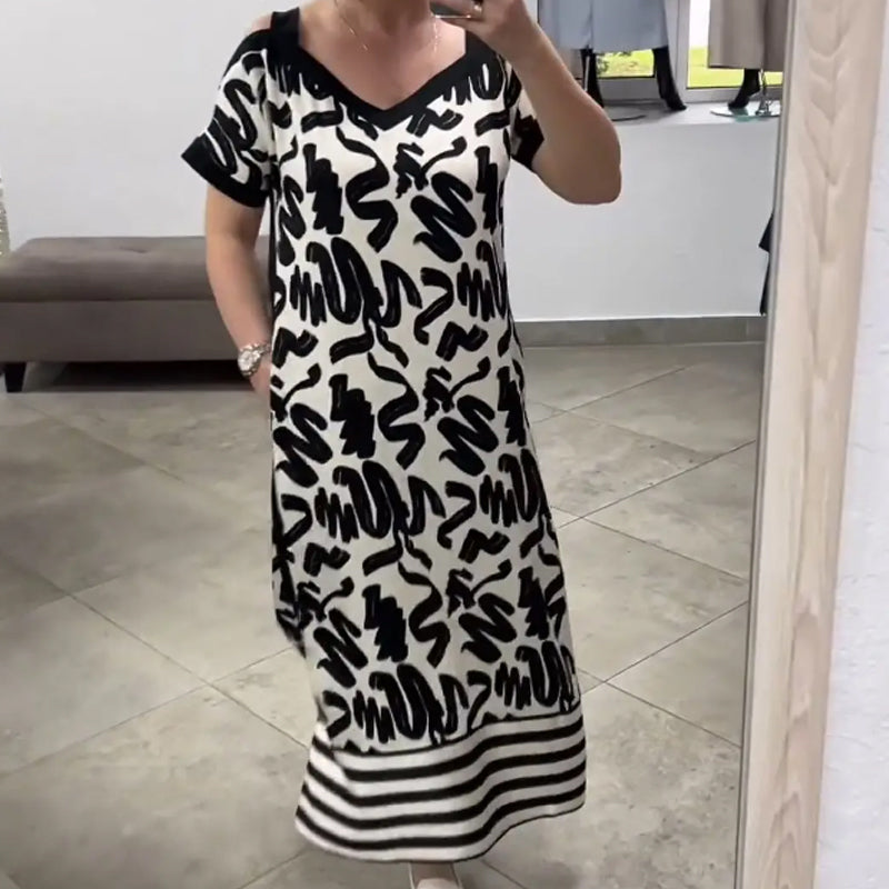 🔥 Rochie de modă în dungi respirabilă cu decolteu în V