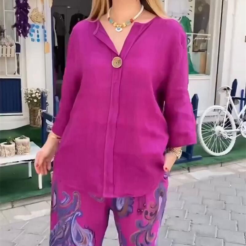 💖 Top casual cu mânecă lungă pentru femei și pantaloni largi ✨