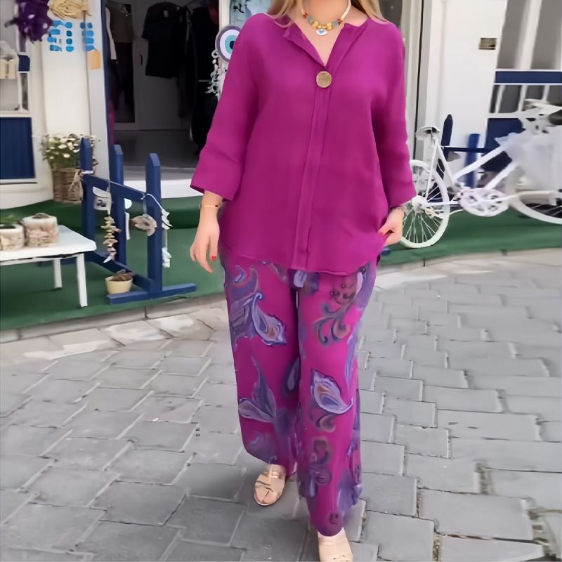 💖 Top casual cu mânecă lungă pentru femei și pantaloni largi ✨