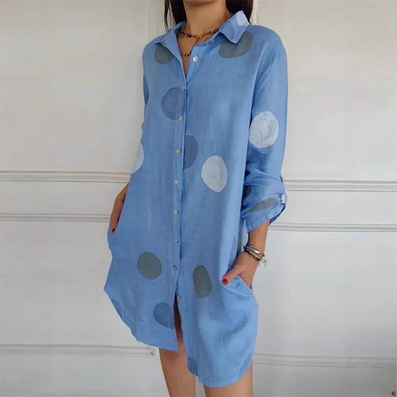 Rochie camasa de marime plus cu buzunare si imprimeu cu buline