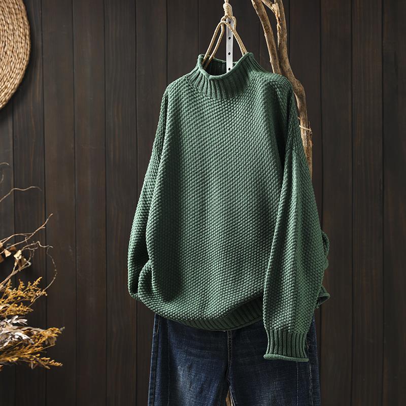 Turtleneck three-dimensional diamond knitted sweater