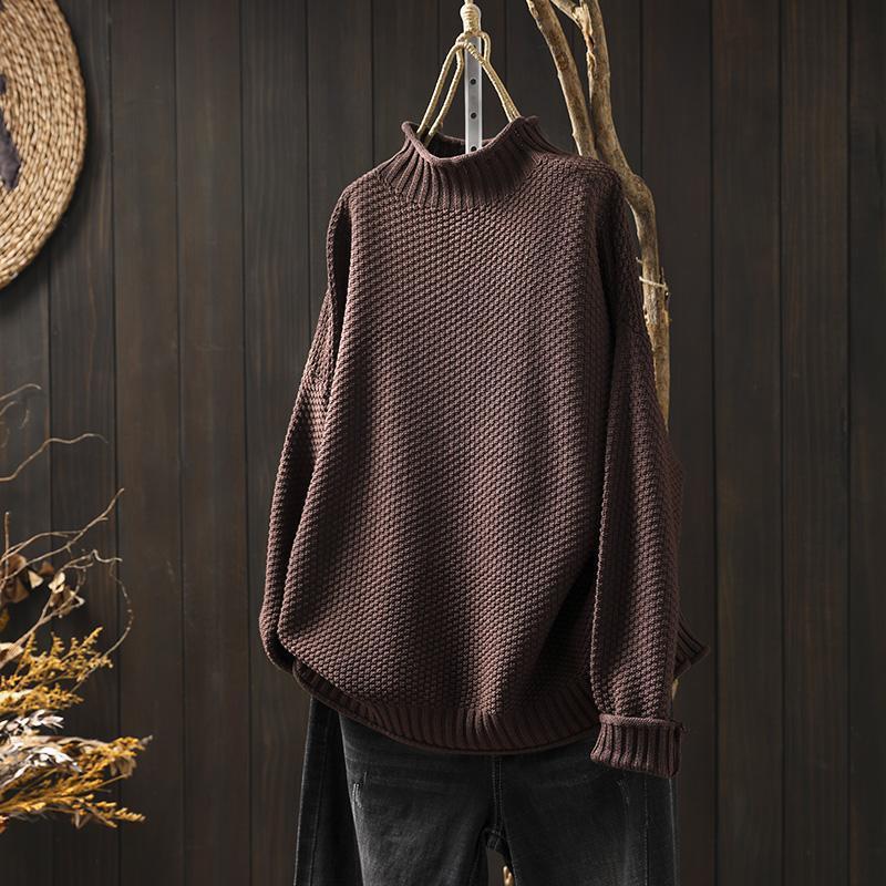 Turtleneck three-dimensional diamond knitted sweater