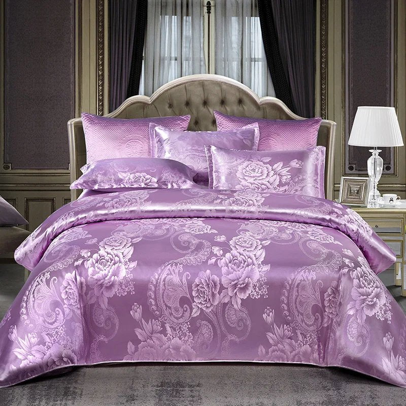 Set de lenjerie de pat jacquard din satin de lux european de 4 piese-TAB